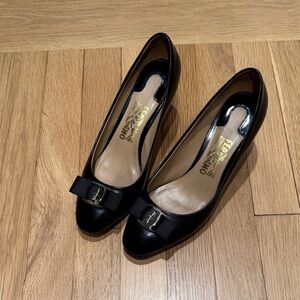 Salvatore Ferragamo Black Heels with Bow Accent